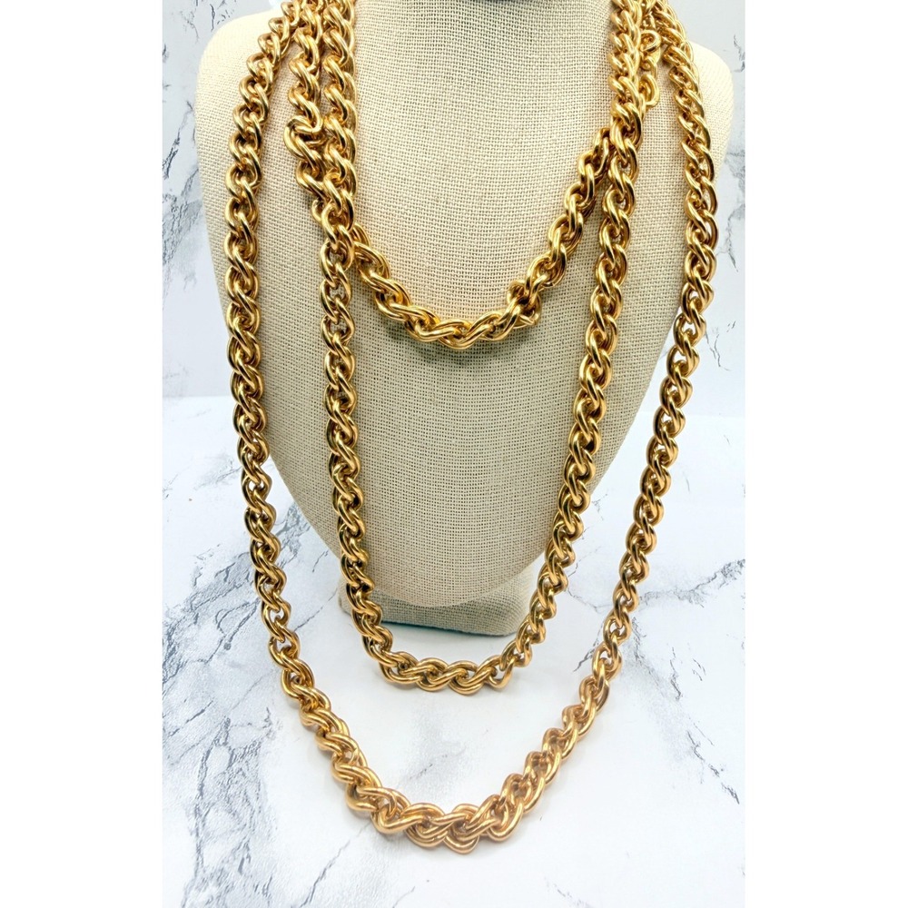 Vintage Vendome Gold Tone Rope Chain Necklace 56" Long Chunky 7mm Signed